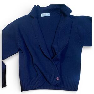 100% Shetland LambsWool - Hand Loomed - Vintage - Wrap Cardigan - Petite - Navy